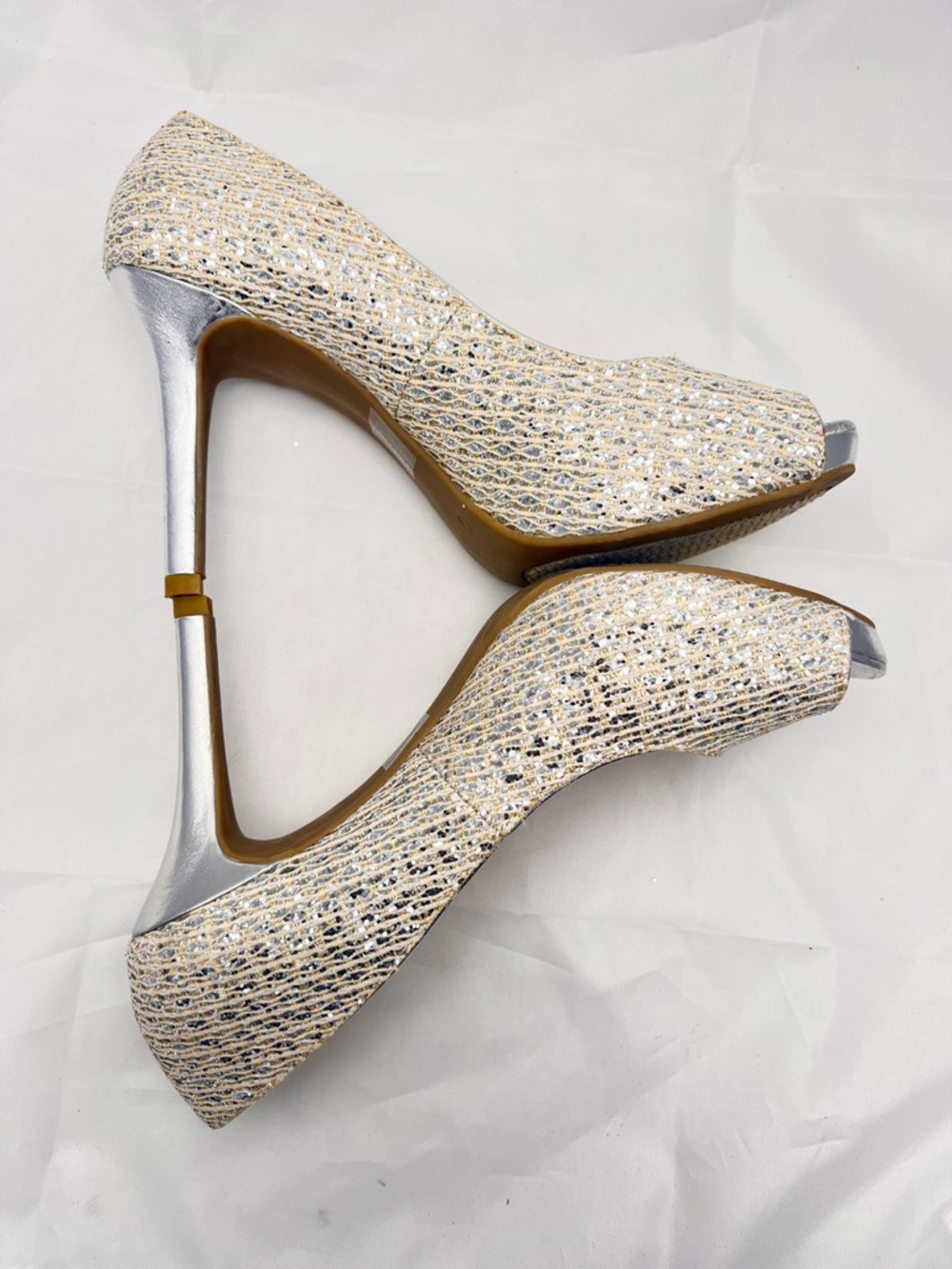 Audrey Brooke Glittery Peeptoe Platform Pumps - Size 8